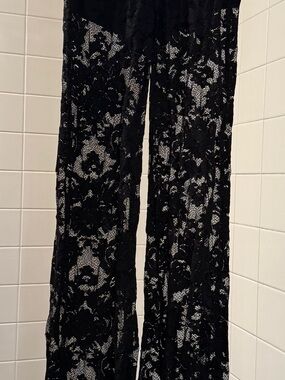 OLVI'S Black Lace Wide-Leg Jumpsuit Pants